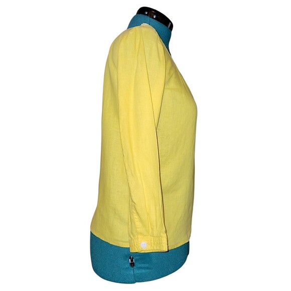 J.Crew Factory Yellow Linen Pleated Neckline Button Detail Shirt, Size Small - Picture 4 of 6